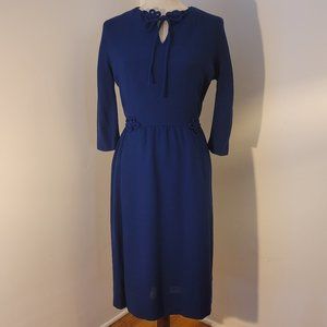Vintage blue wool hand-made wiggle dress dress 6US